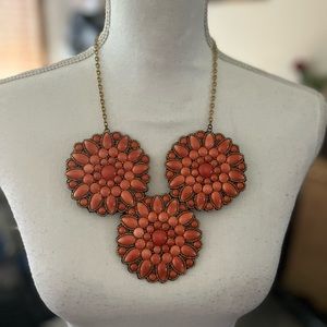 Coral Orange Bib Statement Necklace - Bold Chunky Tribal Style Statement